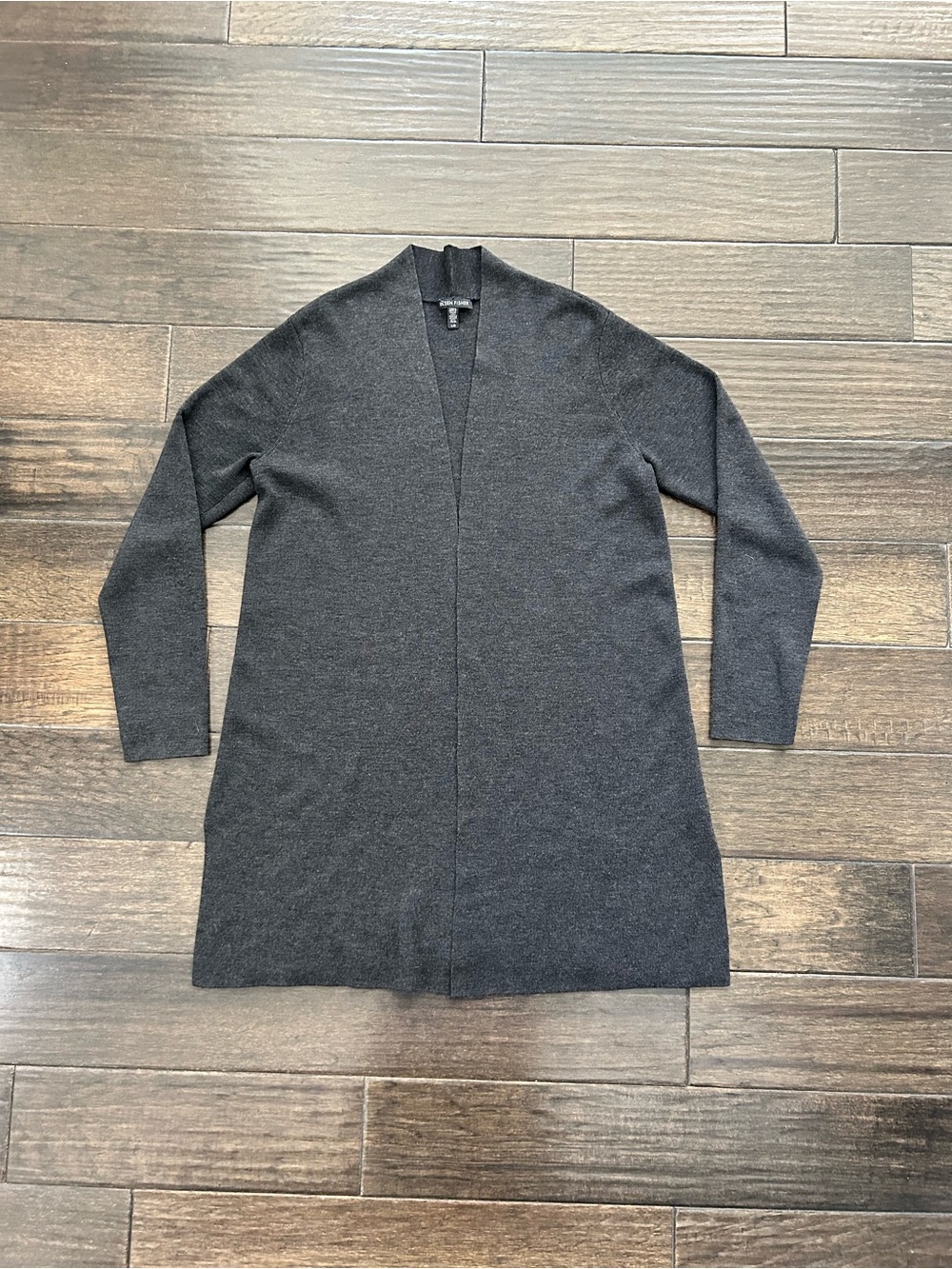Eileen Fisher Cardigan Open Front Merino Wool Charcoal Gray